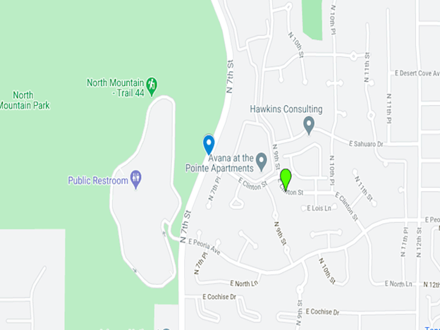 map view of Clinton and Seventh Streets in Phoenix