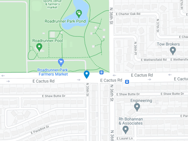 google map image of 36th and cactus road