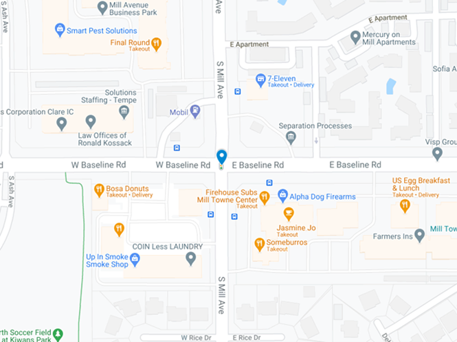 map showing area at East Baseline Road Tempe