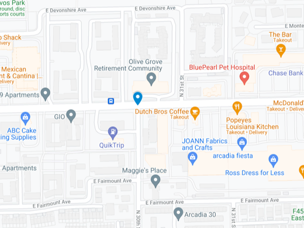 map showing Indian School Road at 30th Street