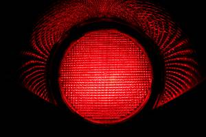 red traffic light up close