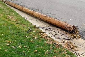 utility pole down near grass