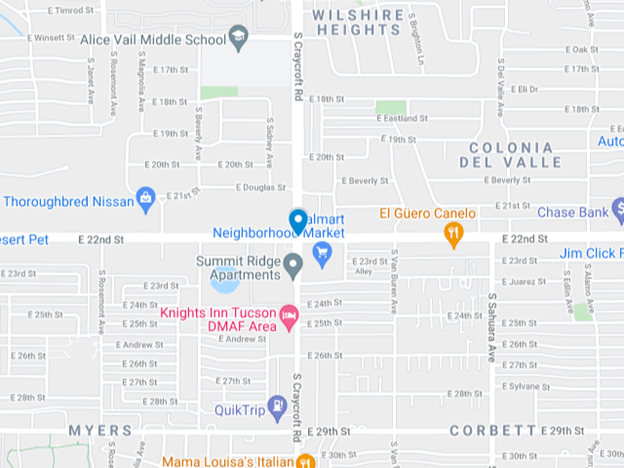 google map of east 22nd street and south craycroft