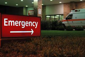 nighttime outside emergency room entrance