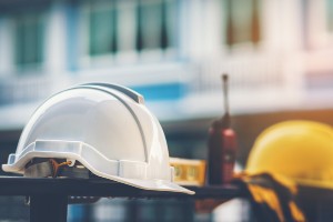 construction worker hat at job site