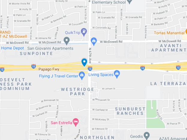 map showing roads around i-10 near 67th avenue