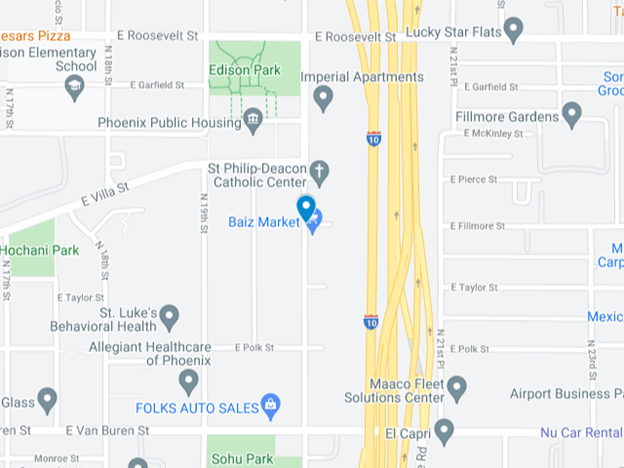Map of area near the intersection of 20th St and Fillmore St