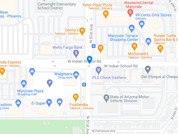 map of 51st Ave at Indian School Road in Phoenix
