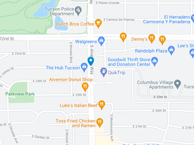 map near intersection of alvernon way in tucson