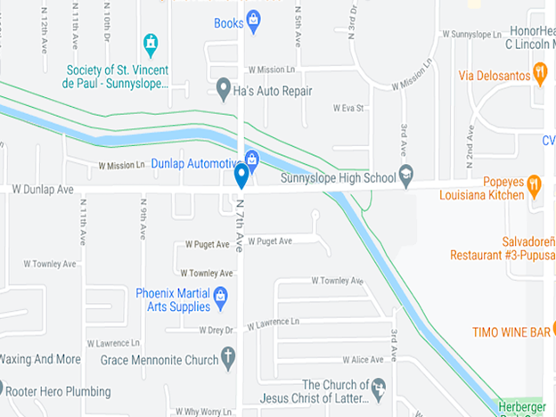 map showing area around 7th and Dunlop