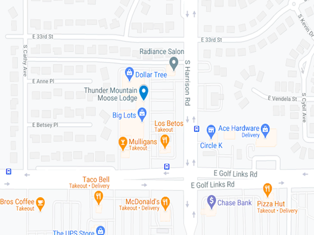 map of eastern Tucson at Harrison Road