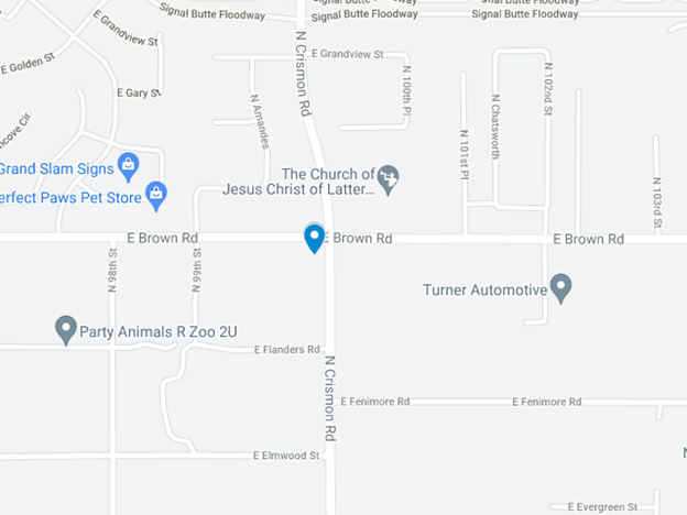 map of intersection near Brown and Crimson Roads in Mesa