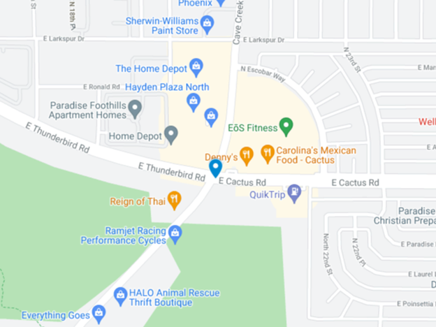 map of area near Cave Creek Road north Phoenix