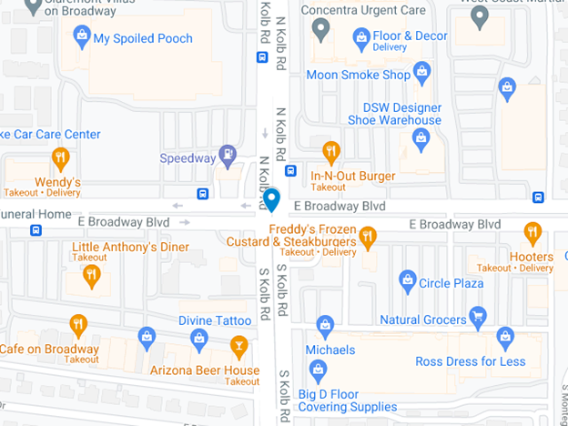 map showing area at South Kolb and East Broadway in Tucson