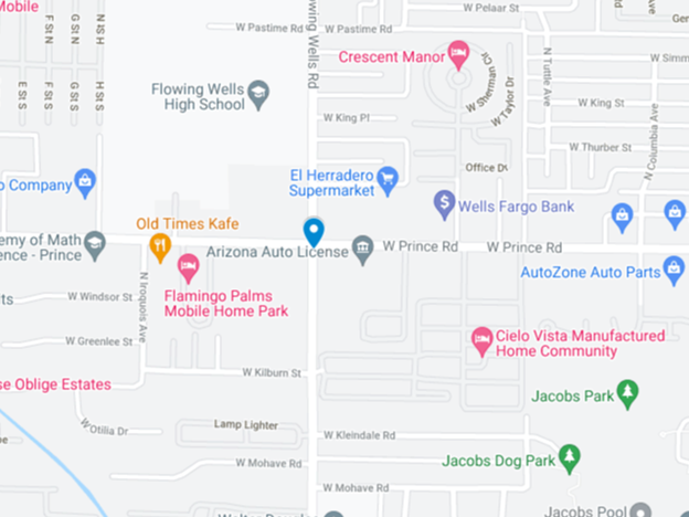 map of area near Flowing Wells Road in Tucson
