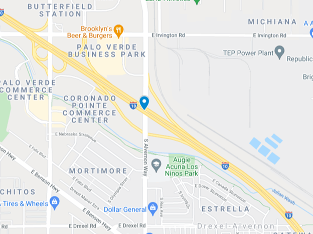 map showing exit at Alvernon Way on I-10 Tucson