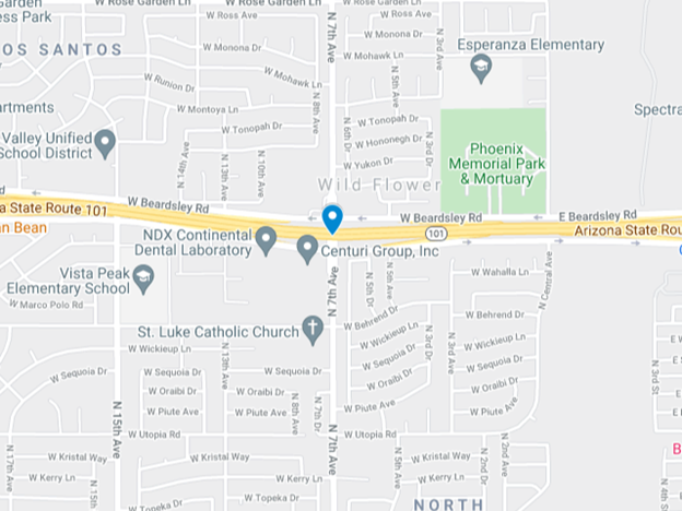 map - crash scene at Loop 101 and 7th street exit