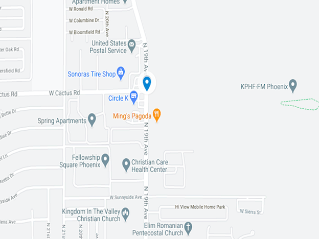 map showing intersection of Cactus and 19th Ave in Phoenix