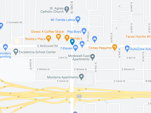 map showing intersection of 24th Street and McDowell Road