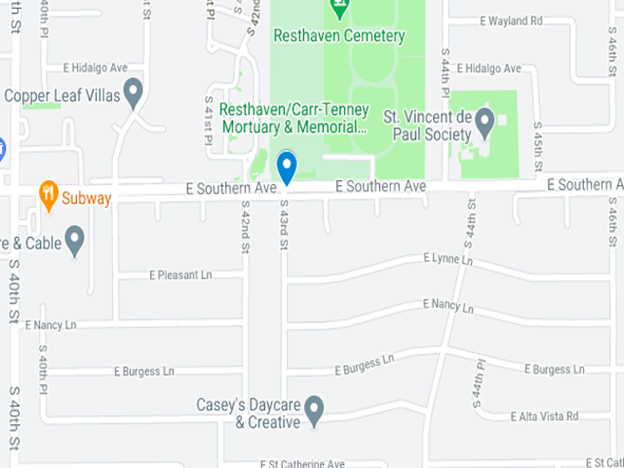 map depicting 43rd Avenue and Southern Avenue in Phoenix