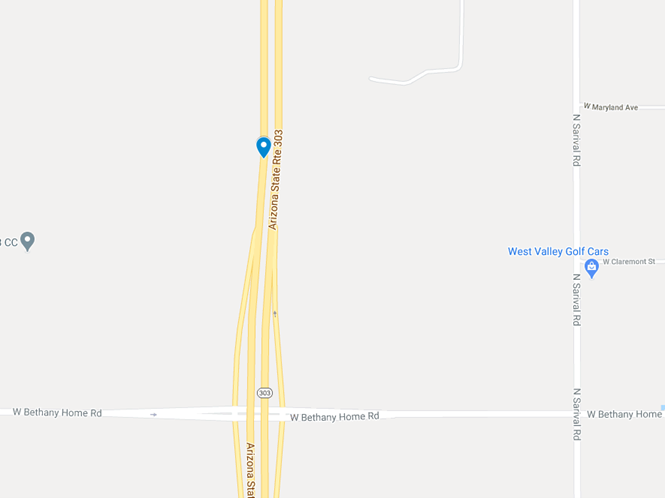 map showing area of Loop 303 at Bethany Road