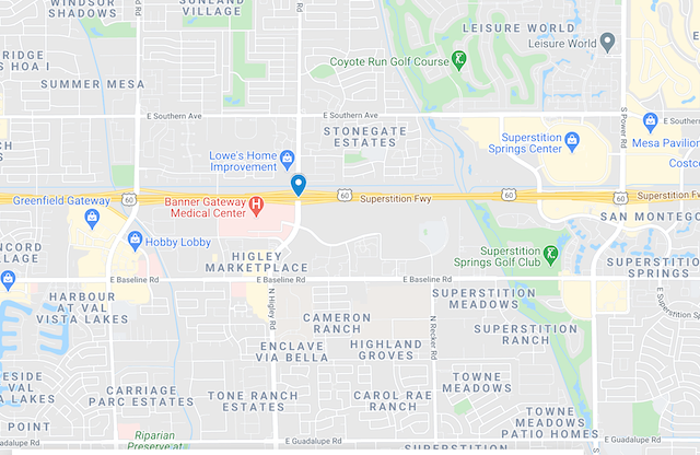 map showing Higley Road in Phoenix