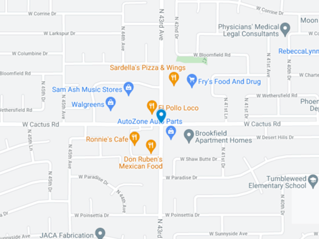 google map image of cactus  road and 43rd