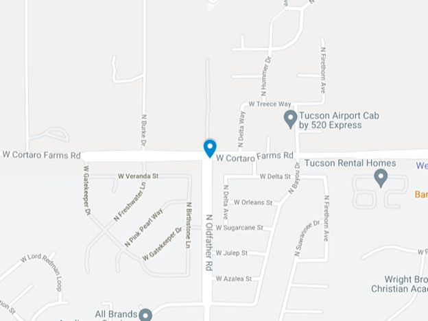 google map image of n oldfather road crossing cortaro road
