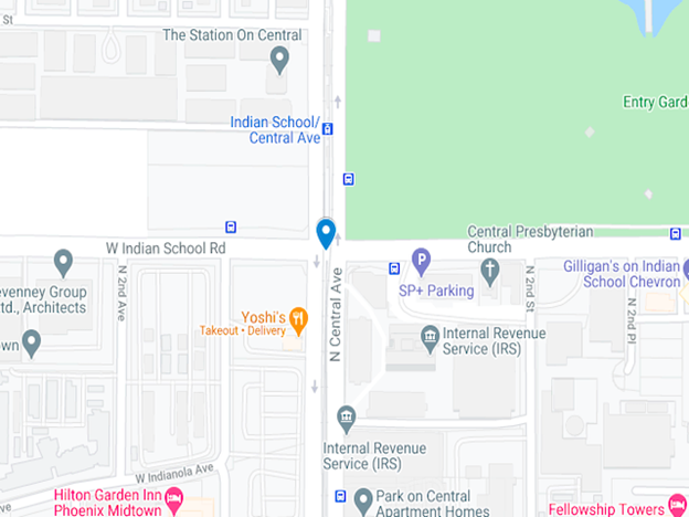 map showing area around Indian School Road
