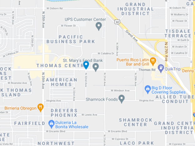 Map showing intersection of Thomas Rd and 32nd Street