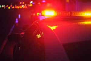 flashing police lights at night