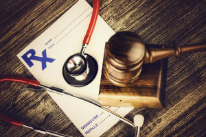 prescription pad and legal gavel