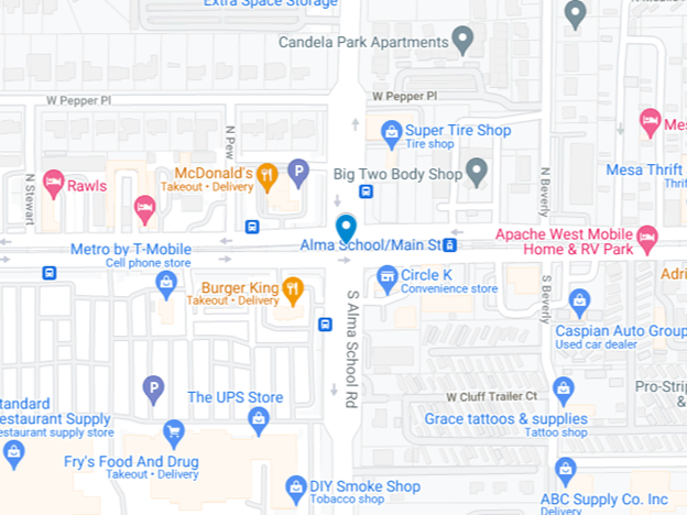 google map image of alma school road and main street