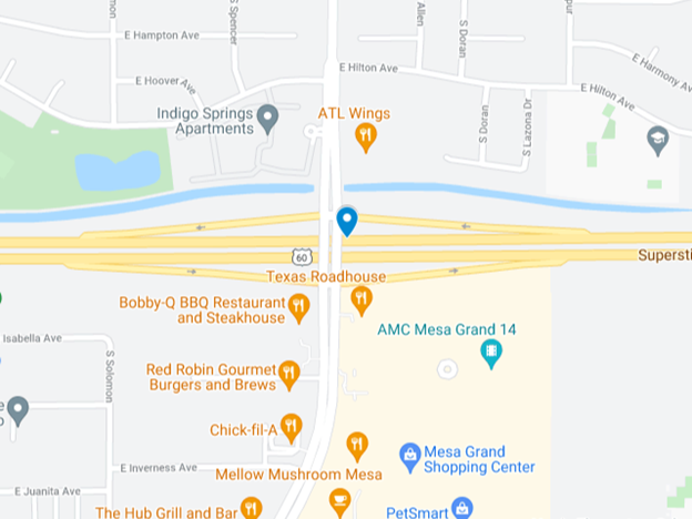 map of us-60 crash in mesa