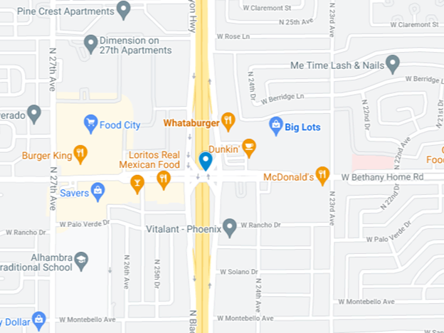 map of area of crash on I-17 near bethany road exit