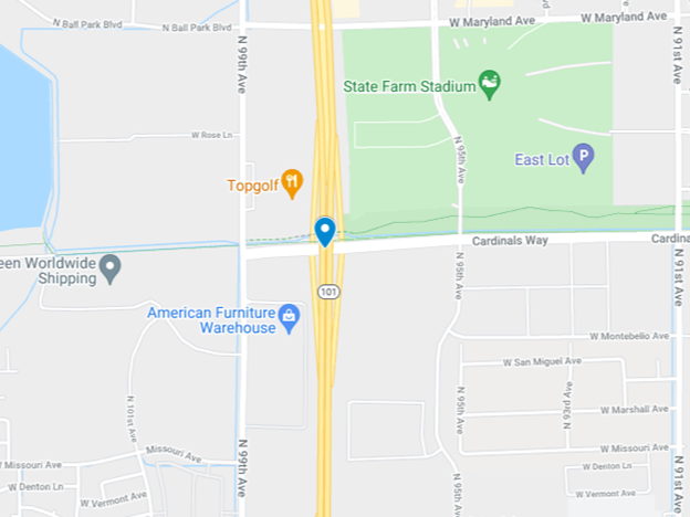 map img of area on loop 101 and Cardinals Way 