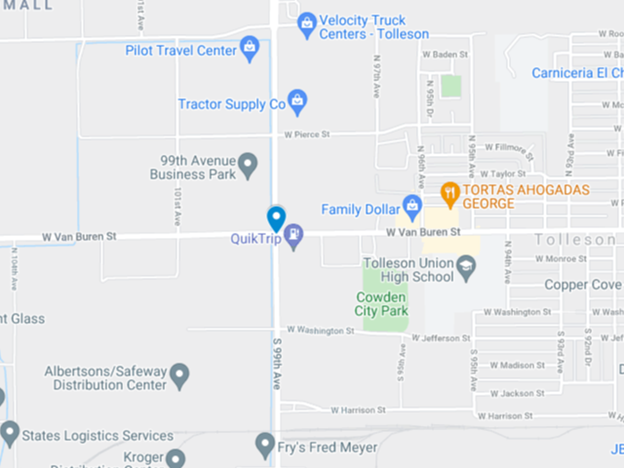 map img of area near Van Buren St where pedestrian was injured